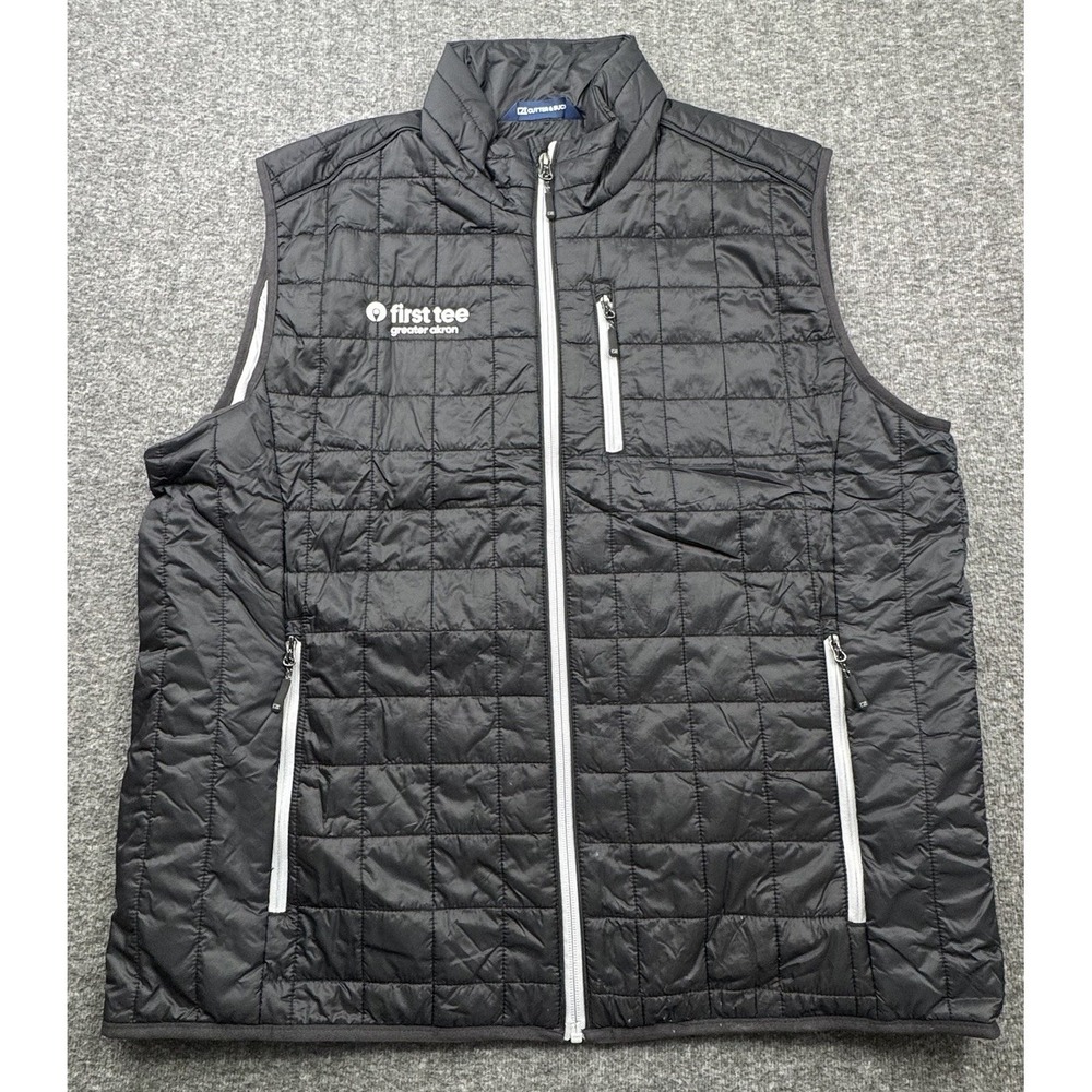 Cutter & Buck Rainier Full Zip Puffer Vest Sz XL Black Insulated Golf Hike *LOGO